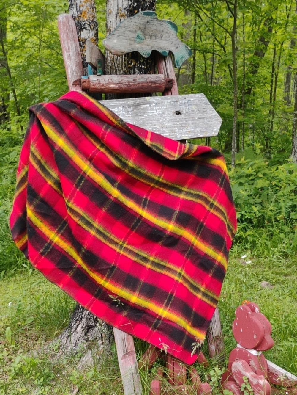 🐑 RED, YELLOW & BLACK ACRYLIC VINTAGE TARTAN PLAID LAP THROW Blanket EPLVC